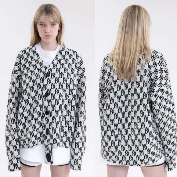 We11done Logo Jacquard Cardigan Sweater Medium